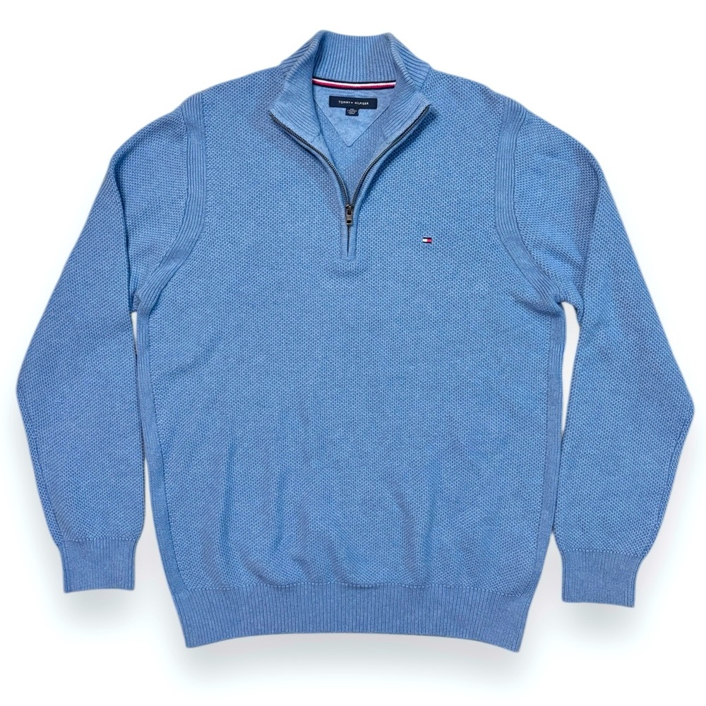 TOMMY HILGER Light Blue Classic Quarter Zip Pullover Sweater